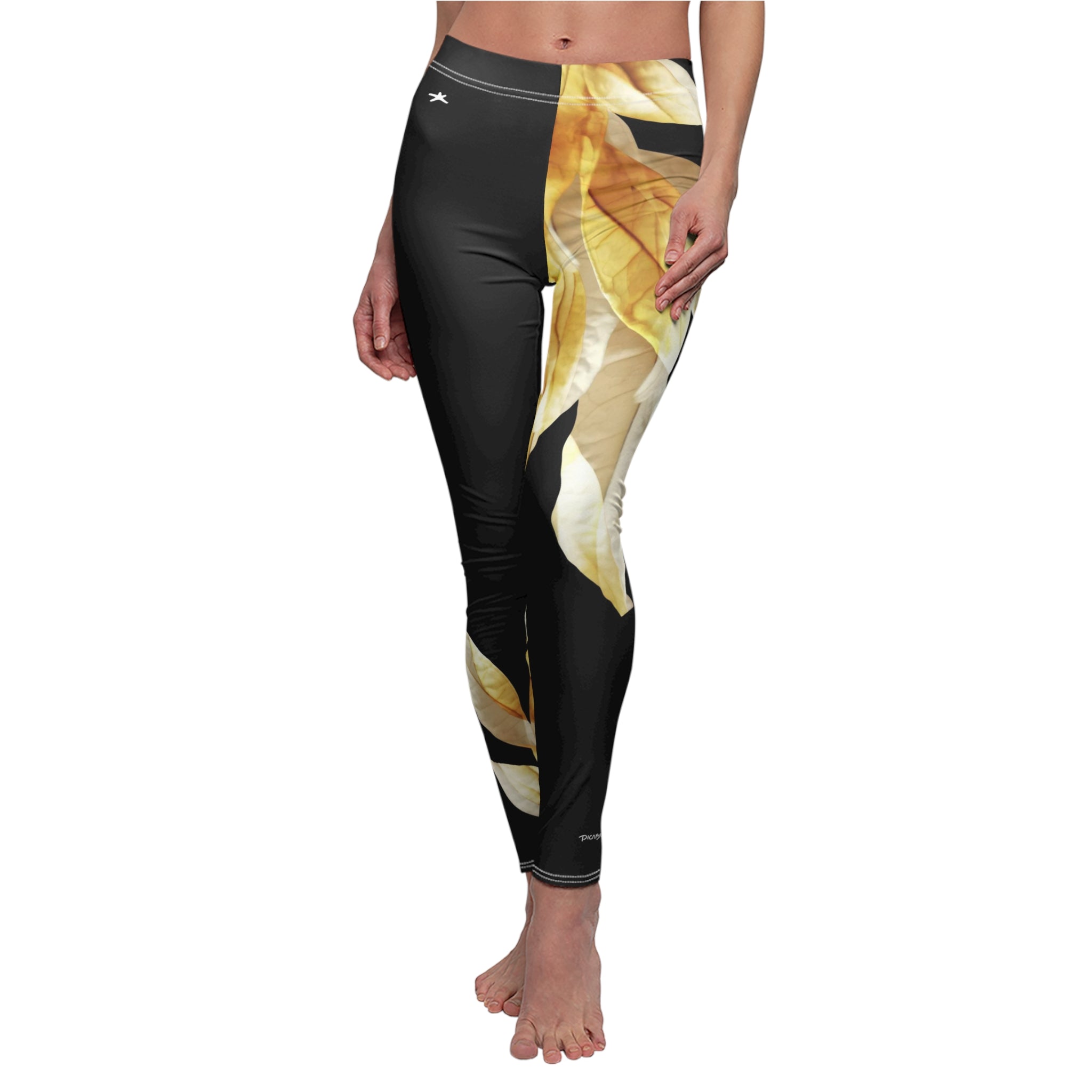 LeggingUSA Women's Rayon Stretchy Fashion Leggings Hand Painted Art Works  Gold X-Made In USA