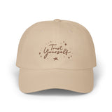 Embrace your personal growth with the 'Trust Yourself' dad cap in stone color. Featuring a simple, powerful embroidered message, this cap inspires confidence and resilience. A great addition for those who appreciate uplifting, daily reminders of strength. PicaBright