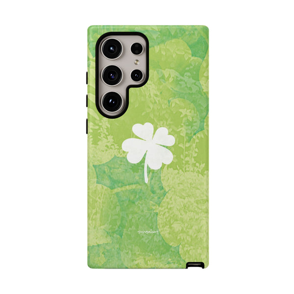 Green matte phone case adorned with a four-leaf clover, offering protection and a lucky charm to uplift your spirits. A thoughtful gift for positivity and style. PicaBright