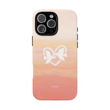 Protective ‘Heart Doves of Love’ iPhone & Samsung matte phone case with a romantic dove-heart design and pastel pink orange cloud tones. A heartfelt gift for expressing love, harmony and emotional connection. PicaBright