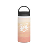 Heart Doves of Love’ water bottle, adorned with a heart-shaped dove design and warm pink orange cloud tones. Perfect for fostering love, peace and mutual support in challenging moments. PicaBright