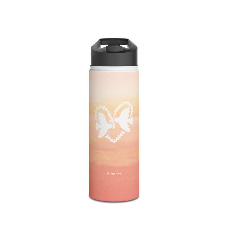 'Heart Doves of Love' Stainless Water Bottle with Straw Lid