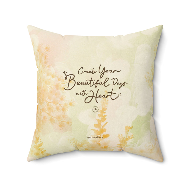 Relax in style with the 'Your Beautiful Days' square pillow, featuring a joyful orange floral wonderland design. A perfect addition to your self-care routine, bringing comfort and positive vibes. PicaBright