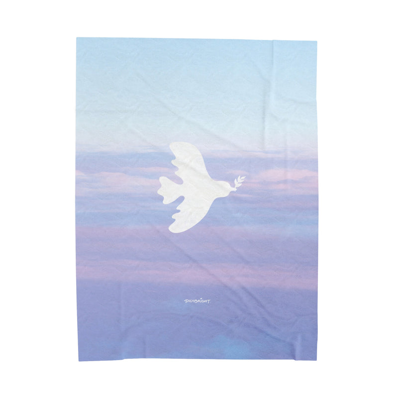 Wrap yourself in comfort with the 'Peaceful Dove' velveteen plush blanket, designed with gentle white dove imagery and blue cloudlike softness. A perfect gift to ease stress and provide a sense of peace. PicaBright