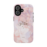 ‘Trust Yourself’ Positive iPhone & Samsung Phone Cases, designed with pink blossom flowers and an empowering message to protect your phone. Perfect for self-care and motivation. PicaBright