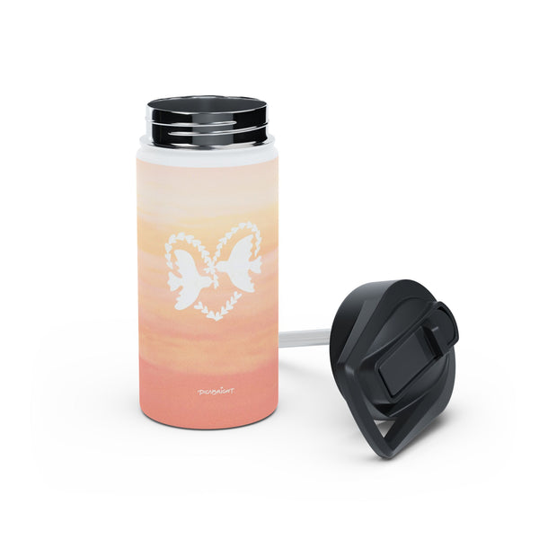 'Heart Doves of Love' Stainless Water Bottle with Straw Lid