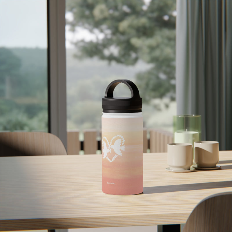 'Heart Doves of Love' Stainless Water Bottle with Handle Lid