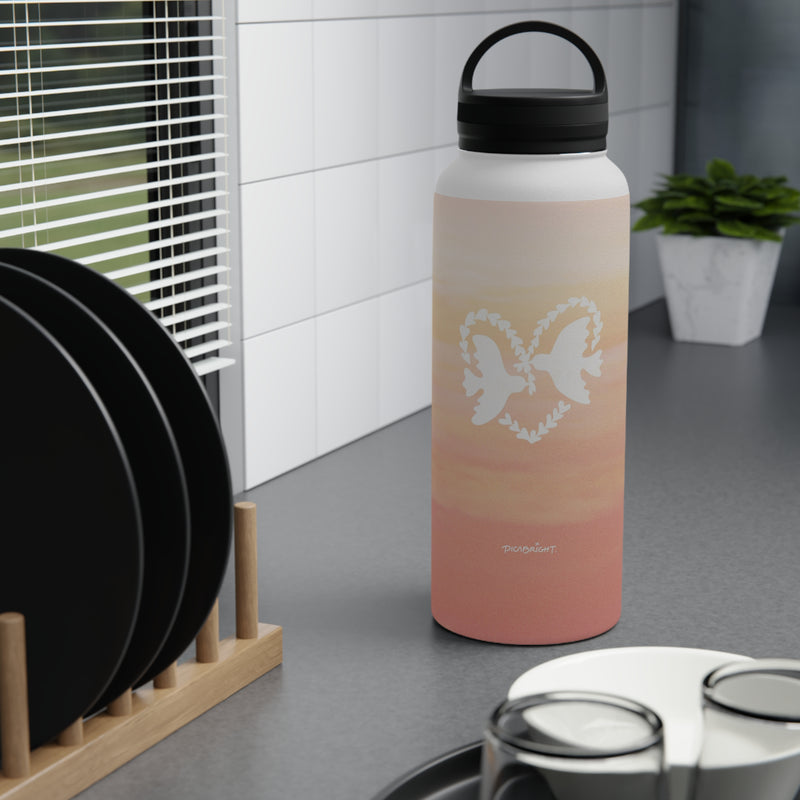 'Heart Doves of Love' Stainless Water Bottle with Handle Lid