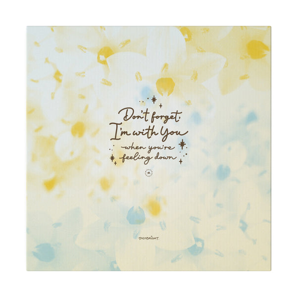 Inspire hope with the 'With You Through It All' wall canvas, adorned with delicate white, yellow and blue flowers. A thoughtful gift for someone struggling with emotional challenges, this art piece offers uplifting messages and a constant reminder of unconditional support. PicaBright