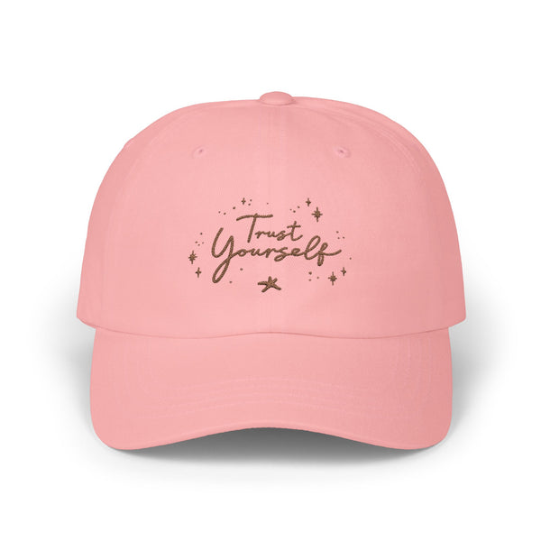 Stay confident and inspired with the 'Trust Yourself' dad cap in pink blossom. Featuring empowering embroidered text, this cap encourages self-belief and positivity. Ideal for those seeking daily reminders of their inner strength. PicaBright